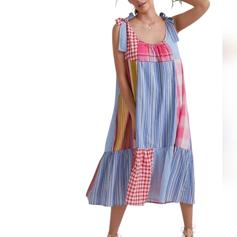 NEW Anthropologie Pilcro Plaid Patchwork Midi Dress Sz SP - Picture 3 of 15